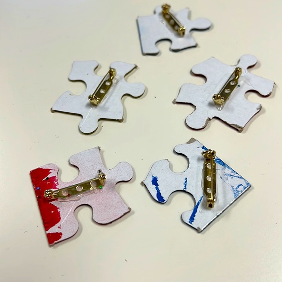 Hand Crafted Art 5 Puzzle Piece Autism Pins Poshmark